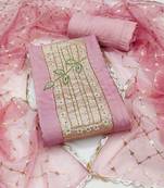 Women's baby pink unstitched heavy handwork pure cotton banarasi dress material