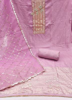 Women's light purple heavy handwork pure cotton banarasi dress material 2