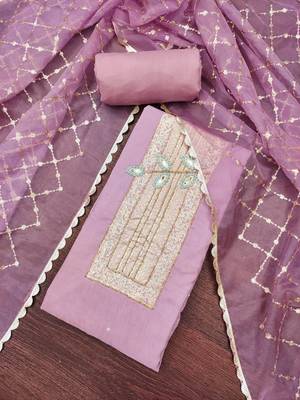 Women's light purple heavy handwork pure cotton banarasi dress material 3