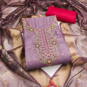 Women's purple weaving & handwork banarasi cotton dress material 1