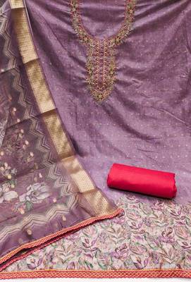 Women's purple weaving & handwork banarasi cotton dress material 2