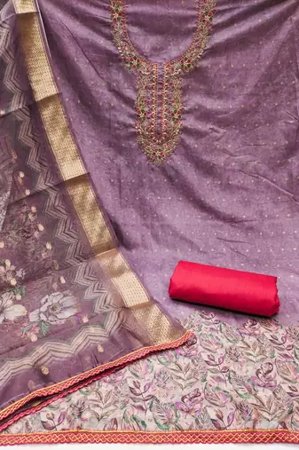 Women's purple weaving & handwork banarasi cotton dress material