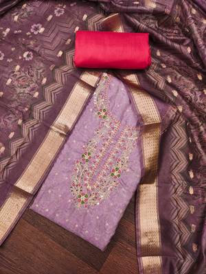 Women's purple weaving & handwork banarasi cotton dress material 3