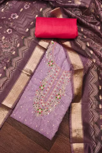 Women's purple weaving & handwork banarasi cotton dress material