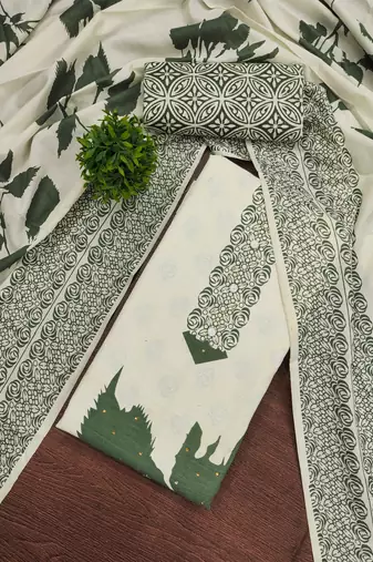 Women's multi unstitched print and daimond work cotton dress material 