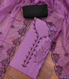 Lavender cotton silk embroidered unstitched dress material