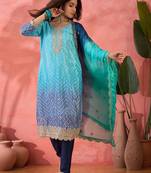 Women's blue colour kurta set traditional stitched top bottom & dupatta 