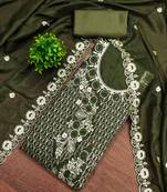 Women's mehandi unstitched heavy thread embroidery & daimond work georgette dress material