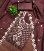 Women's purple unstitched heavy thread embroidery & daimond work georgette dress material