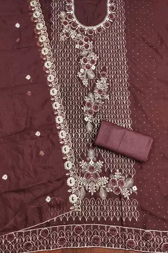 Women's purple heavy thread embroidery & daimond work georgette dress material