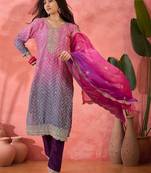 Women's lavender colour kurta set traditional stitched top bottom & dupatta 