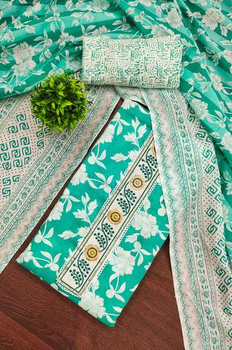 Women's multi unstitched print & handwork cotton dress material 