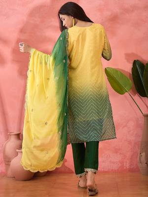 Women's yellow colour kurta set traditional stitched top bottom & dupatta 3