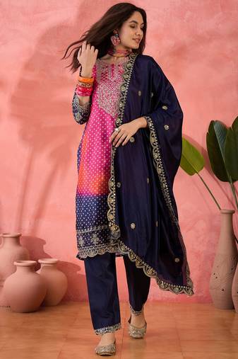 Women's purple colour kurta set pants stitched & dupatta set 