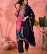 Women's purple colour kurta set pants stitched & dupatta set 