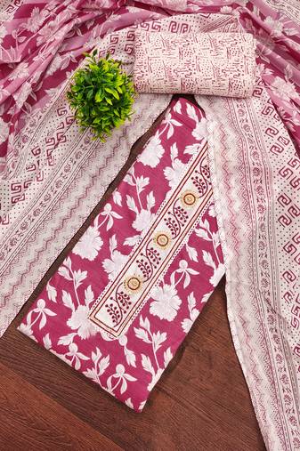 Women's multi unstitched print & handwork cotton dress material 