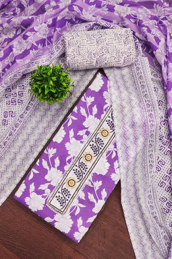 Women's multi unstitched print & handwork cotton dress material 