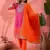 Women's orange colour kurta set pants stitched & dupatta set