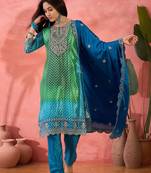 Women's green colour kurta set pants stitched & dupatta set