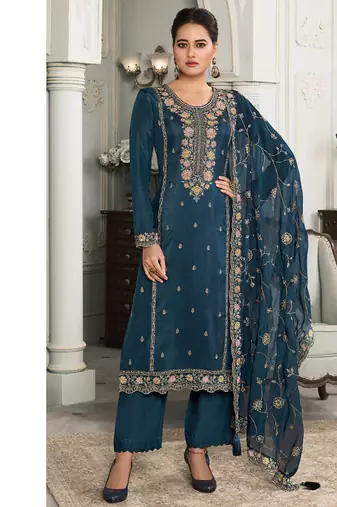 latest munda silk blue straight suit for women wear