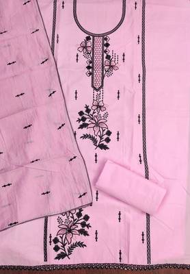 Women's baby pink heavy thread embroidery pc cotton dress material 2