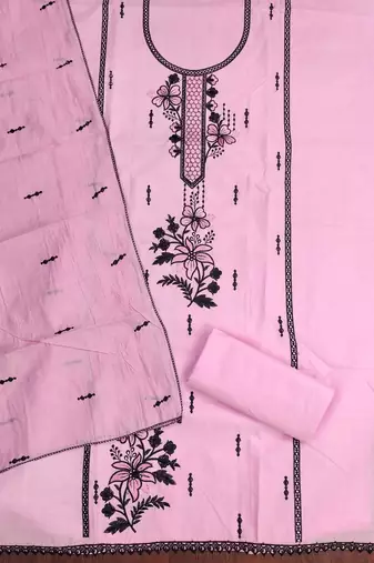 Women's baby pink heavy thread embroidery pc cotton dress material