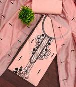 Women's peach unstitched heavy thread embroidery pc cotton dress material