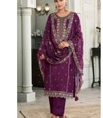 Purple embroidered Silk straight suit for women