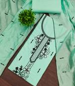 Women's sea green unstitched heavy thread embroidery pc cotton dress material