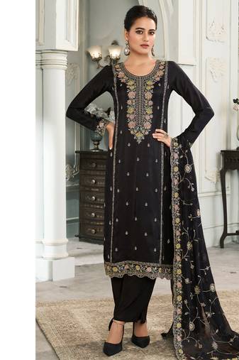 latest munda silk black straight suit for women wear