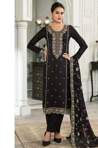 latest munda silk black straight suit for women wear