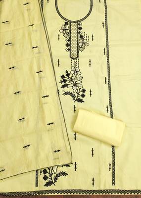Women's yellow heavy thread embroidery pc cotton dress material 2
