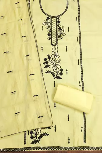 Women's yellow heavy thread embroidery pc cotton dress material
