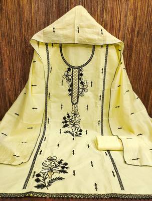 Women's yellow heavy thread embroidery pc cotton dress material 3