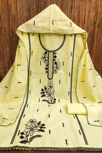 Women's yellow heavy thread embroidery pc cotton dress material