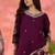 Women's purple colour kurta set pants stitched and woven dupatta set 