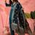 Women's teal colour kurta set pants stitched and woven dupatta set 