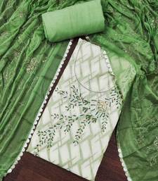 Off- white cotton banarasi handwork unstitched dress material