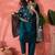 Women's teal colour kurta set pants stitched and woven dupatta set 