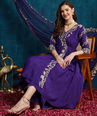 women's elegant angrakha style anarkali kurti set with embroidered dupatta 1