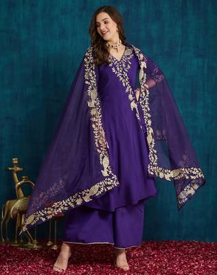 women's elegant angrakha style anarkali kurti set with embroidered dupatta 2