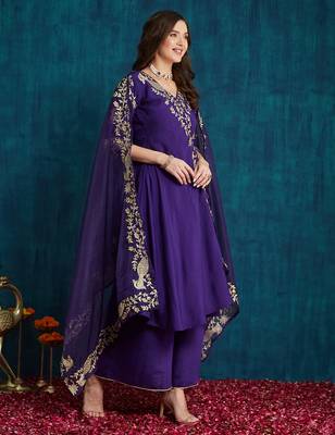 women's elegant angrakha style anarkali kurti set with embroidered dupatta 3