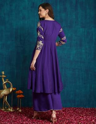 women's elegant angrakha style anarkali kurti set with embroidered dupatta 4