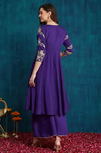 women's elegant angrakha style anarkali kurti set with embroidered dupatta