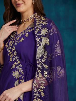 women's elegant angrakha style anarkali kurti set with embroidered dupatta 5