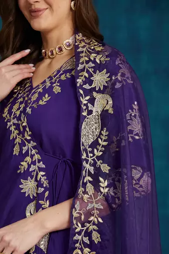women's elegant angrakha style anarkali kurti set with embroidered dupatta