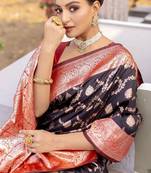 Black Heavy Satin Banarasi silk blend Saree