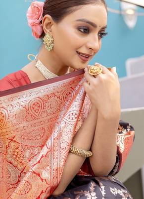 Black Heavy Satin Banarasi silk blend Saree 2