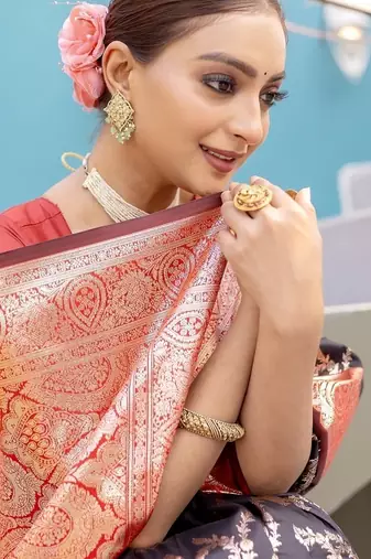 Black Heavy Satin Banarasi silk blend Saree