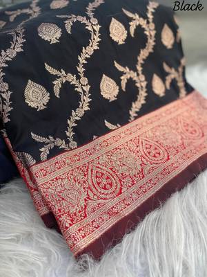 Black Heavy Satin Banarasi silk blend Saree 5